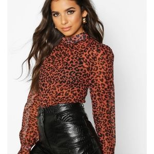 Woven Animal Print High Neck Blouse boohoo
